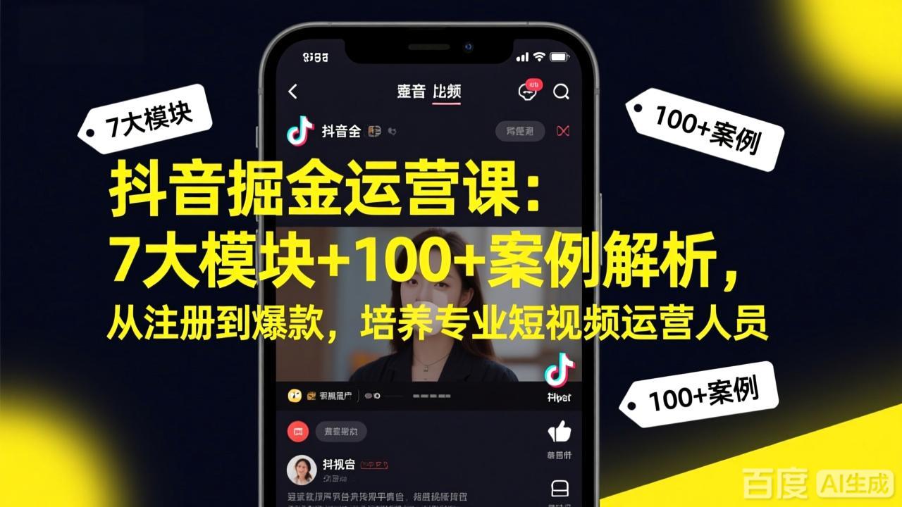 抖音掘金运营课：7大模块+100+案例解析，从注册到爆款，培养专业短视频运营人员-快名资源网