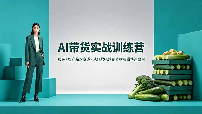 AI带货实战训练营，服装+农产品双赛道，从账号搭建到素材剪辑快速出单-青虫资源网