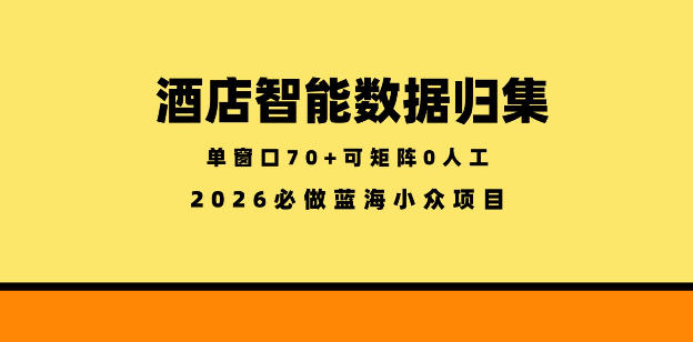 酒店智能数据归集，小众蓝海已经稳定半年之久，单窗口70+零成本矩阵开干【揭秘】-快名资源网