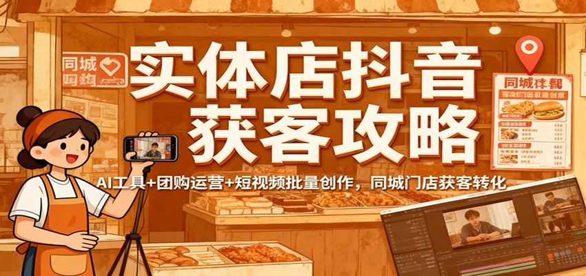 实体店抖音获客攻略：AI工具+团购运营+短视频批量创作，同城门店获客转化-快名资源网