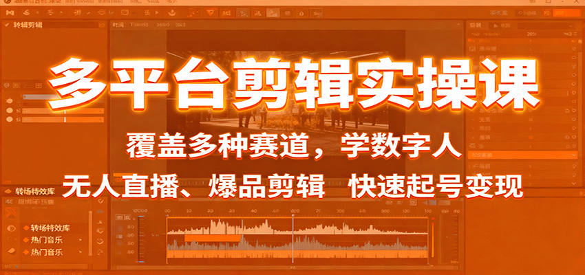 多平台剪辑实操课：覆盖多种赛道，学数字人、无人直播、爆品剪辑，快速起号变现-快名资源网