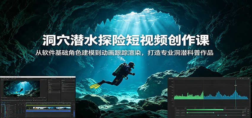 洞穴潜水探险短视频创作课：从软件基础角色建模到动画跟踪渲染，打造专业洞潜科普作品-快名资源网