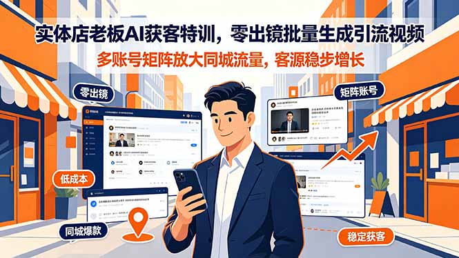 实体店老板AI获客特训，零出镜批量生成引流视频，多账号矩阵放大同城流量，客源稳步增长-青虫资源网