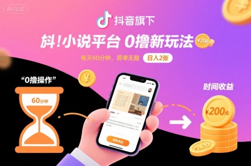 抖音旗下小说平台0撸新玩法，每天挂G60分钟，简单无脑，日入2张【揭秘】-快名资源网