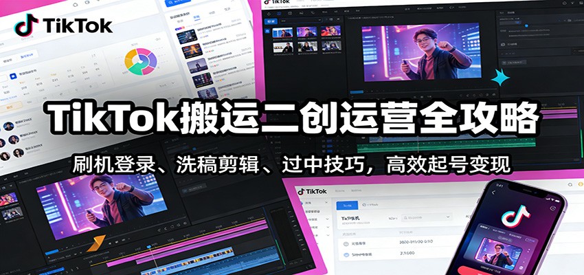 TikTok搬运二创运营全攻略：刷机登录、洗稿剪辑 、过中技巧，高效起号变现-快名资源网