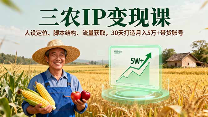三农IP变现课，人设定位、脚本结构、流量获取，30天打造月入5万+带货账号-快名资源网
