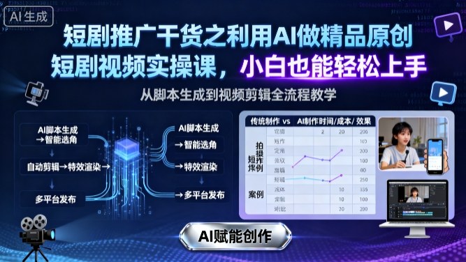 短剧推广干货之利用AI做精品原创短剧视频实操课，小白也能轻松上手-快名资源网