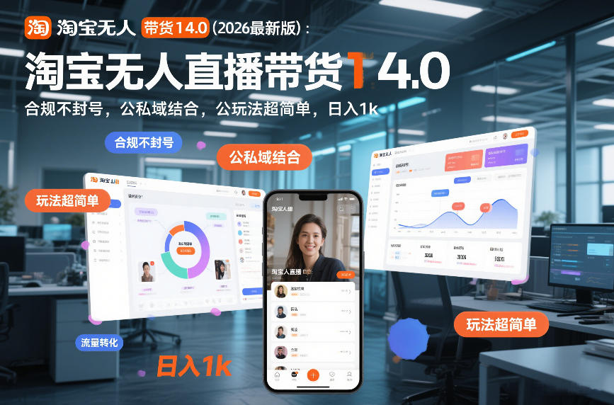 淘宝无人直播带货14.0(2026最新版)：合规不封号，公私域结合，玩法超简单，日入1k+【揭秘】-快名资源网