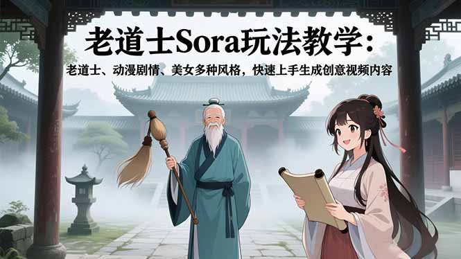 老道士Sora玩法教学：老道士、动漫剧情、美女多种风格，快速上手生成创意视频内容-快名资源网