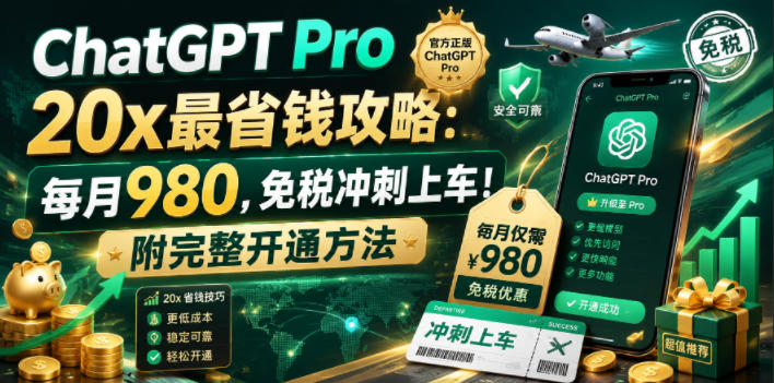 ChatGPT Pro 20x最省钱攻略：每月980，免税冲刺上车！附完整开通方法【文档】-快名资源网
