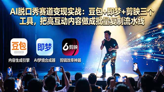 AI脱口秀赛道变现实战：豆包+即梦+剪映三个工具，把高互动内容做成批量复制流水线-快名资源网