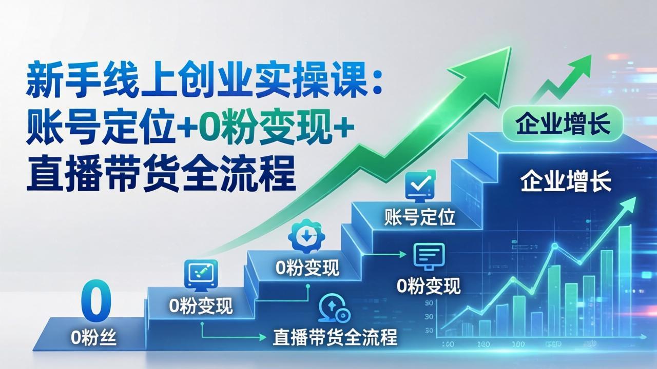新手线上创业实操课：账号定位+0粉变现+直播带货全流程，企业用户增长一步到位-快名资源网