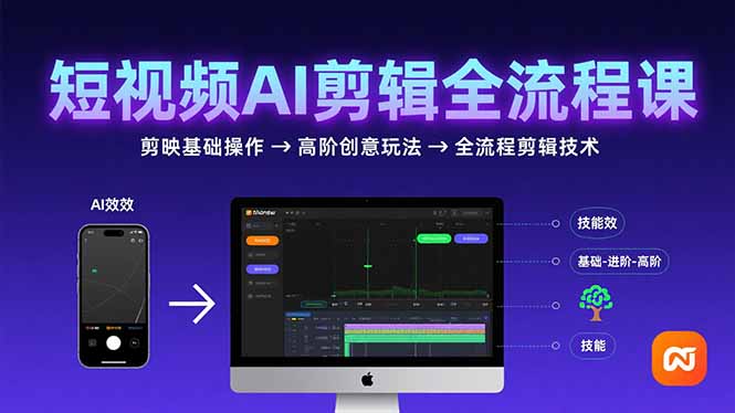 短视频AI剪辑技能，从剪映基础操作到高阶创意玩法，全流程剪辑技术-快名资源网