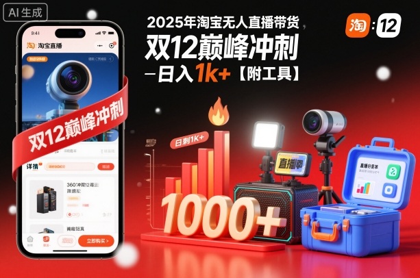 2025年淘宝无人直播带货，冲刺双12，日入1k+【附工具】【揭秘】-快名资源网