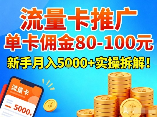 流量卡推广，单卡佣金80-100，新手月入5k+实操拆解！-快名资源网
