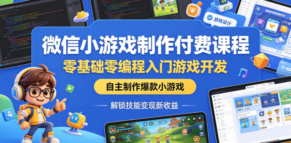 微信小游戏制作付费课程，零基础零编程入门游戏开发，自主制作爆款小游戏，解锁技能变现新收益-快名资源网