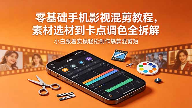 零基础手机影视混剪教程，素材选材到卡点调色全拆解，小白跟着实操轻松制作爆款混剪短片-快名资源网