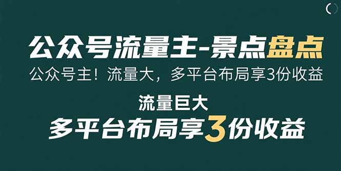 公众号流量主-景点盘点 流量巨大 多平台布局享3份收益-快名资源网