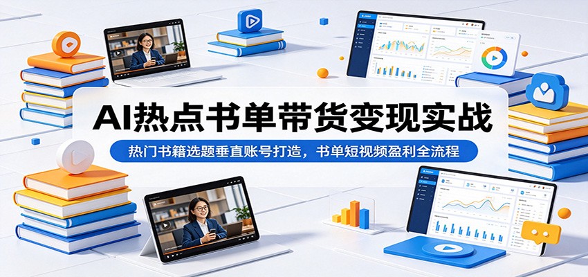 AI热点书单带货变现实战：热门书籍选题垂直账号打造，书单短视频盈利全流程-快名资源网