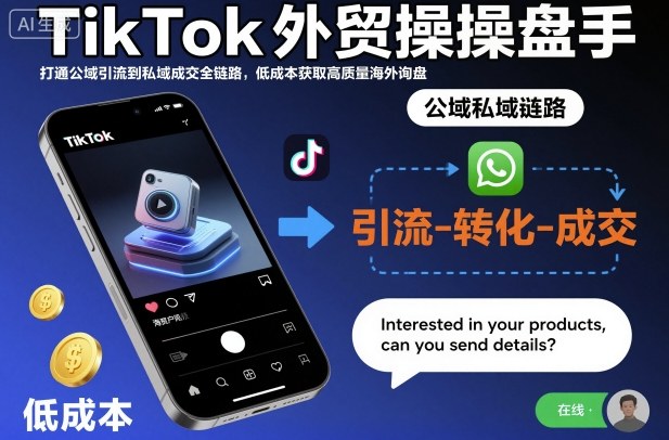 TikTok外贸操盘手，打通公域引流到私域成交全链路，低成本获取高质量海外询盘-快名资源网