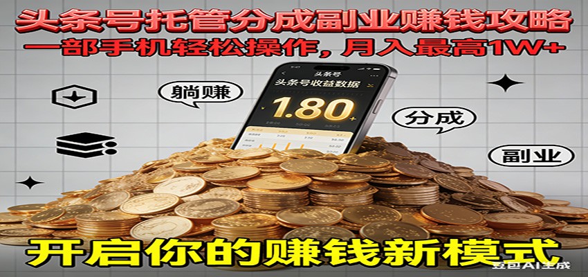 全程托管今日头条，一部手机就可以开干，最高躺赚1W+-快名资源网