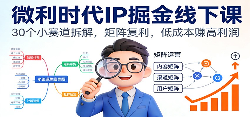 微利时代IP掘金线下课：30个小赛道拆解，矩阵复利，低成本赚高利润-青虫资源网