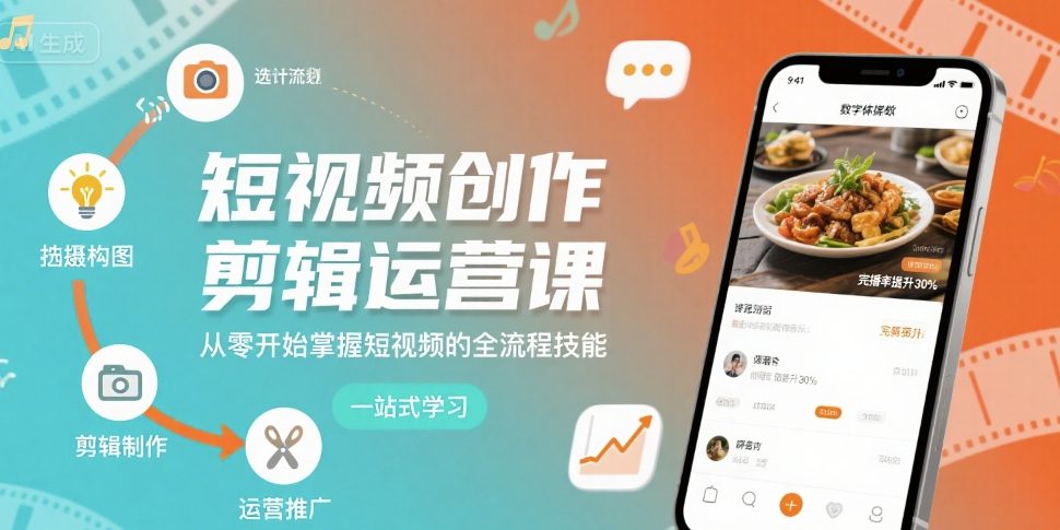 短视频创作剪辑运营课，从零开始掌握短视频的全流程技能-快名资源网