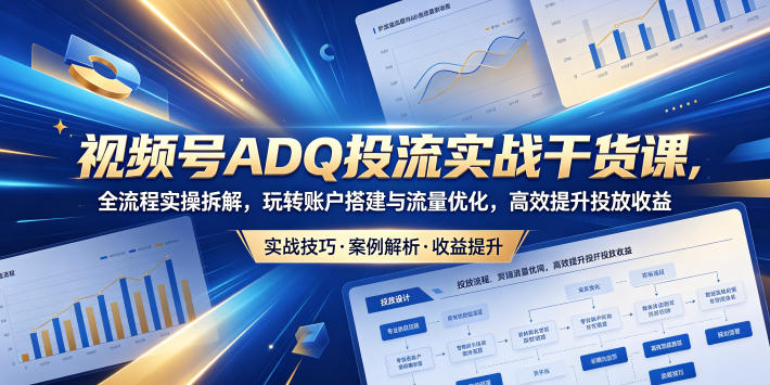 视频号ADQ投流实战干货课，全流程实操拆解，玩转账户搭建与流量优化，高效提升投放收益-青虫资源网