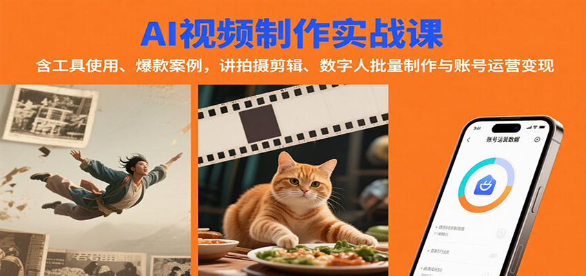 AI视频制作实战：含工具使用、爆款案例，讲拍摄剪辑、数字人批量制作与账号运营变现-快名资源网