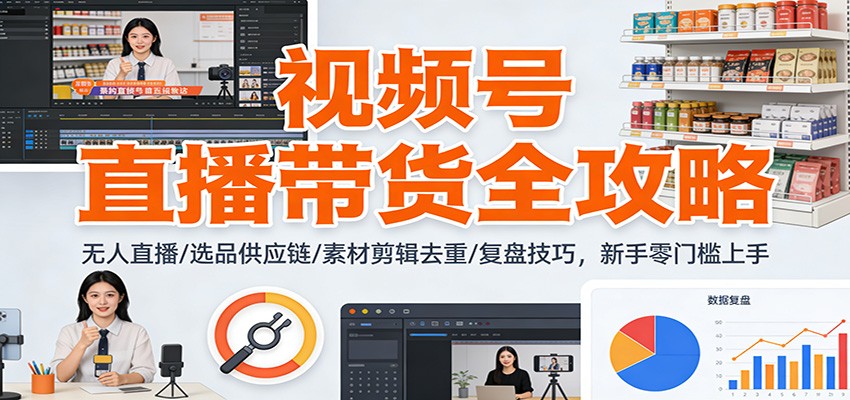 视频号直播带货全攻略：无人直播/选品供应链/素材剪辑去重/复盘技巧，零门槛上手-快名资源网
