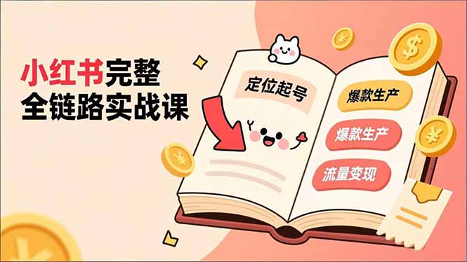 小红书完整全链路实战课，定位起号、爆款生产、流量变现，实现稳定出单，净利润可观-快名资源网