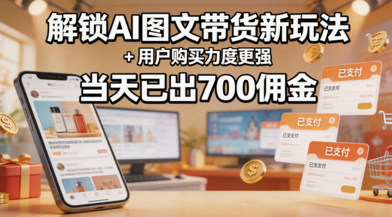 解锁ai图文带货新玩法+用户购买力度更强，当天已出700佣金，详细拆解-青虫资源网