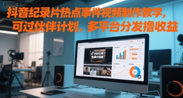 抖音纪录片热点事件视频制作教学，可过伙伴计划，多平台分发撸收益-快名资源网