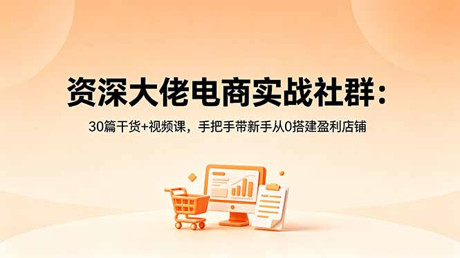 资深大佬电商实战社群：30篇干货+视频课，手把手带新手从0搭建盈利店铺-快名资源网