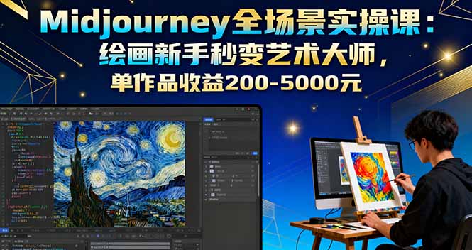 Midjourney全场景实操课：绘画新手秒变艺术大师，单作品收益200-5000元-青虫资源网