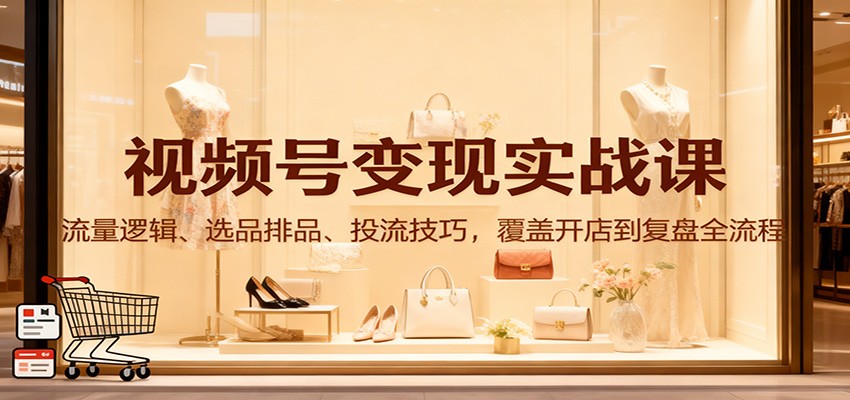 视频号变现实战课：流量逻辑、选品排品、投流技巧，覆盖开店到复盘全流程-快名资源网