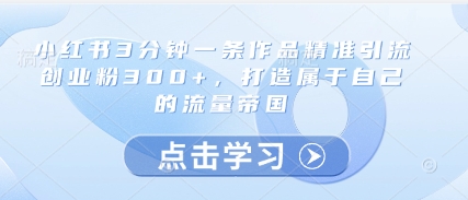 小红书3分钟一条作品精准引流创业粉300+，打造属于自己的流量帝国-快名资源网