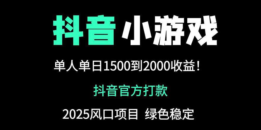 抖音官方小游戏2025全网最新玩法，暴利赚钱项目，单机日入2000+-快名资源网