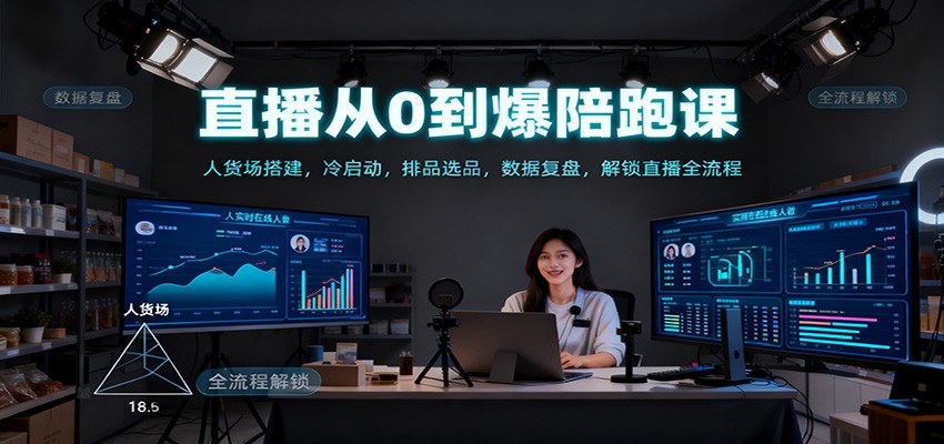 直播从0到爆陪跑课：人货场搭建，冷启动，排品选品，数据复盘，解锁直播全流程-快名资源网