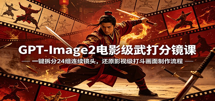 GPT-Image2电影级武打分镜课：一键拆分24组连续镜头，还原影视级打斗画面制作流程-快名资源网
