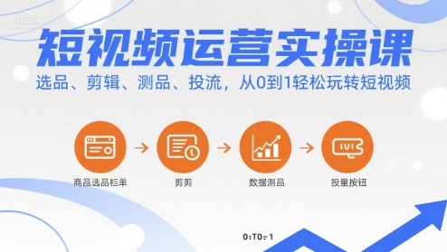 短视频运营实操课，选品、剪辑、测品、投流，从0到1轻松玩转短视频-青虫资源网