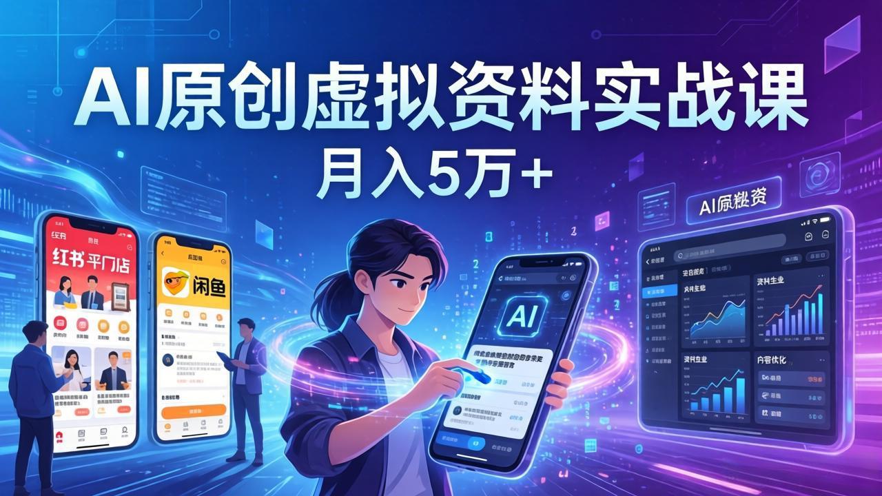 AI原创虚拟资料实战课：2026新机会，小红书闲鱼开店，普通人用AI轻松变现，月入5万+-快名资源网