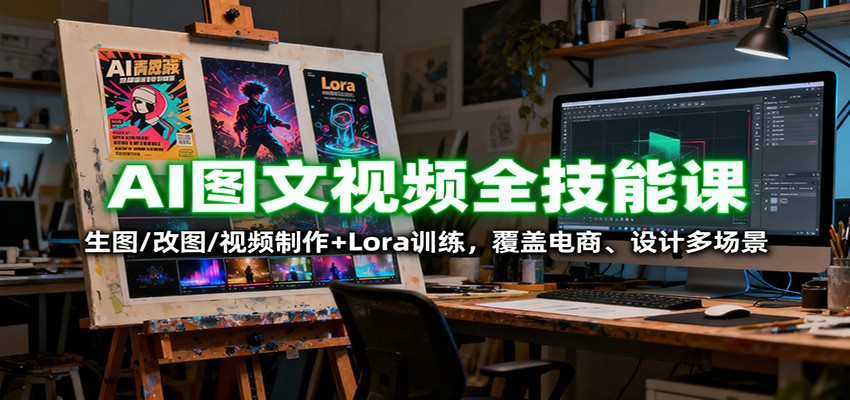 AI图文视频全技能课：生图/改图/视频制作+Lora训练，覆盖电商 、设计多场景-快名资源网