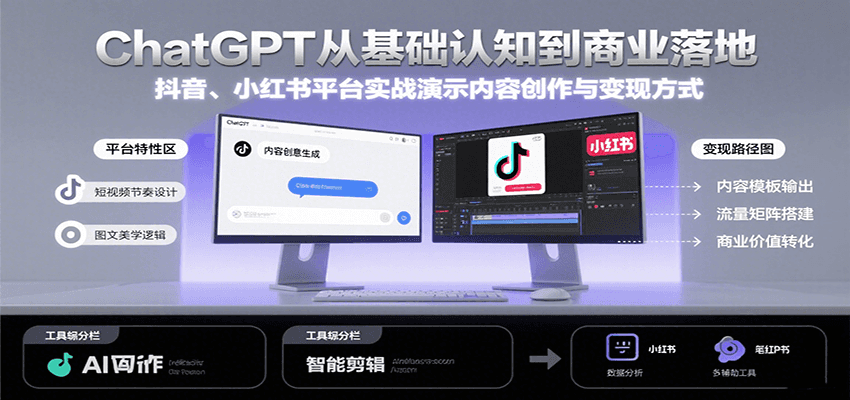 ChatGPT从基础认知到商业落地，实战演示抖音、小红书等平台的内容创作与变现-快名资源网
