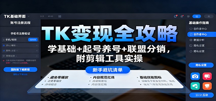 TK变现全攻略：学基础+起号养号+联盟分销，附剪辑工具实操-快名资源网