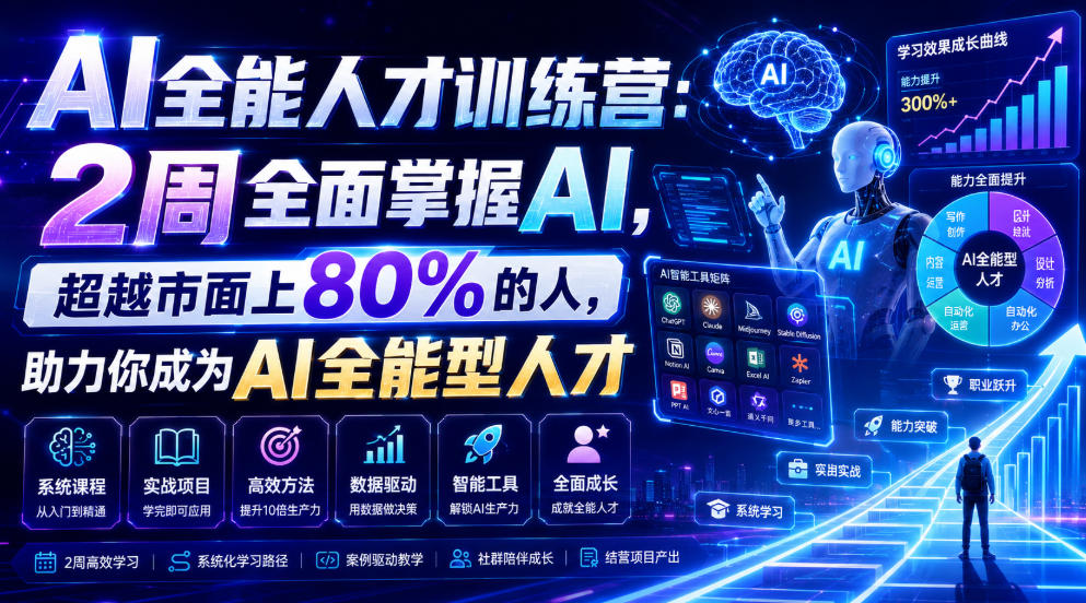 AI全能人才训练营：2周全面掌握AI，超越市面上80%的人，助力你成为AI全能型人才-青虫资源网