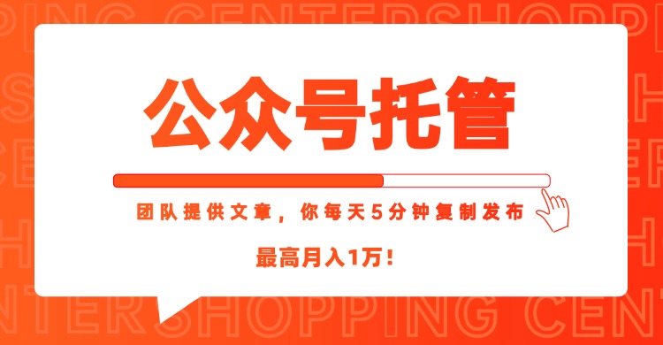 【公众号托管 】我提供文章，你每天５分钟复制发布，最高月入1W-快名资源网
