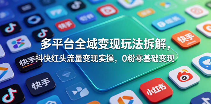 多平台全域变现玩法拆解，抖快红头流量变现实操，0粉零基础变现-青虫资源网