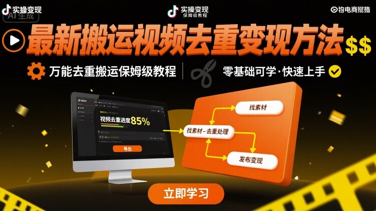 最新搬运视频去重变现方法，万能去重搬运保姆级教程-快名资源网