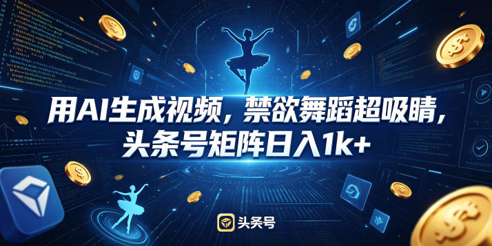 用AI生成视频，禁欲舞蹈超吸睛，头条号矩阵日入1k+-快名资源网
